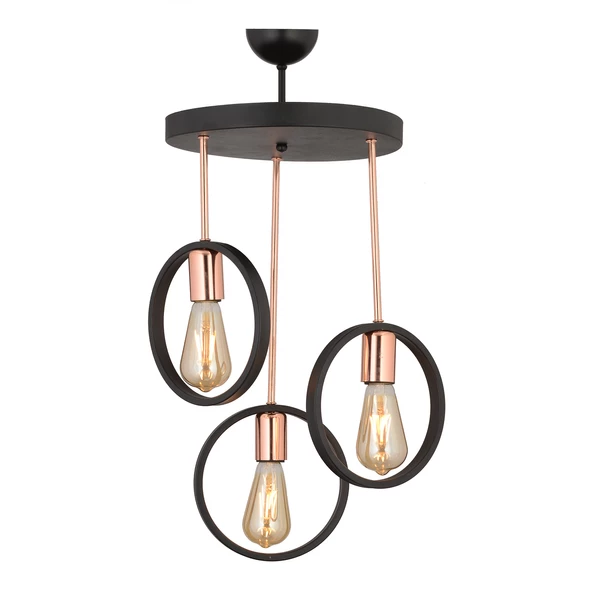 Apliqa Halka 3Lü Yuvarlak Bakır Siyah Modern Koridor Mutfak Salon Retro Avize - Resim 2