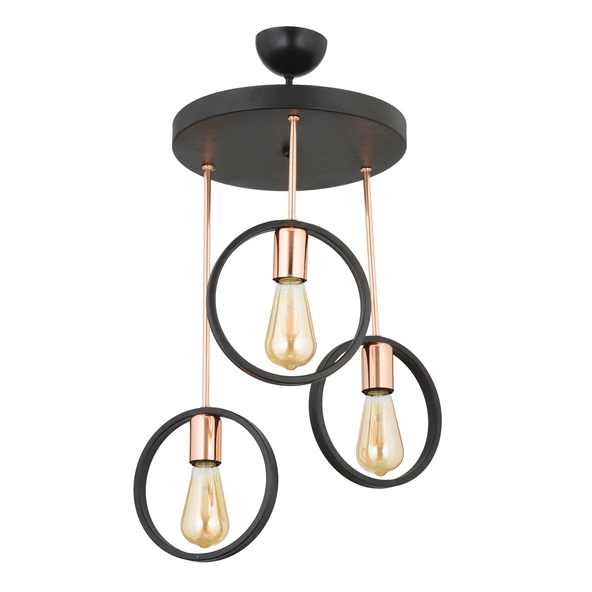 Apliqa Halka 3Lü Yuvarlak Bakır Siyah Modern Koridor Mutfak Salon Retro Avize - Resim 3