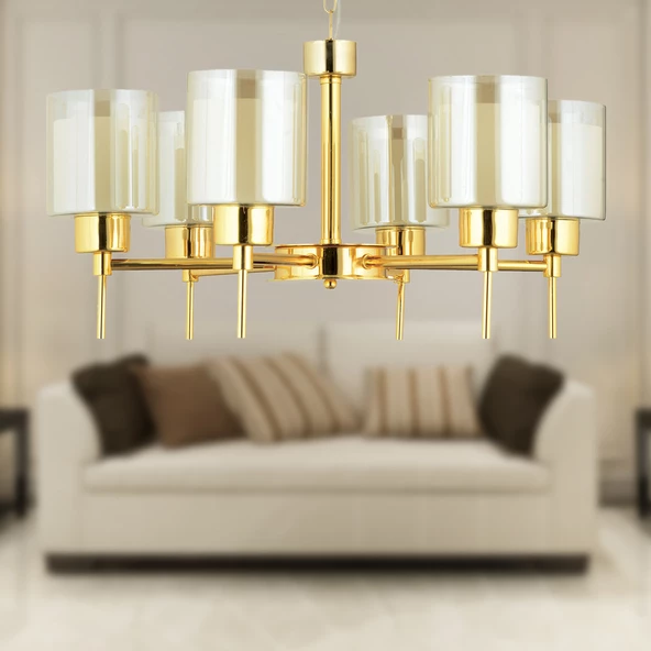 Apliqa Cemre 6 Lı Gold Modern Yatak Odası Salon Avize - Resim 2