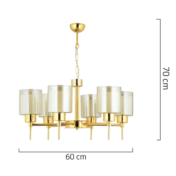 Apliqa Cemre 6 Lı Gold Modern Yatak Odası Salon Avize - Resim 11