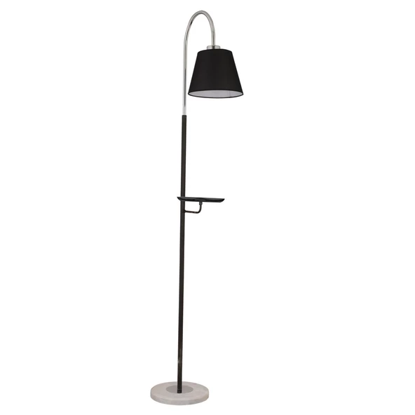 Apliqa Lumina  Siyah Şapkalı Krom Modern Tasarım Ayaklı Abajur Lamba Metal Lambader - 3