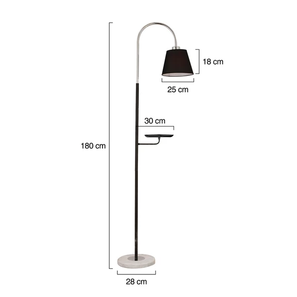 Apliqa Lumina  Siyah Şapkalı Krom Modern Tasarım Ayaklı Abajur Lamba Metal Lambader - 6