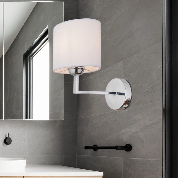 Zadie Tekli Beyaz Şapkalı Krom Duvar Lambası Yatak Odası-yatak Başı-banyo Için Modern Aplik ürün görseli 1