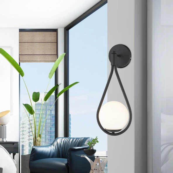 Aplik Mirza Tekli Siyah Beyaz Camlı Modern Duvar Aplik Yatak Başı Salon Aplik ürün görseli 1