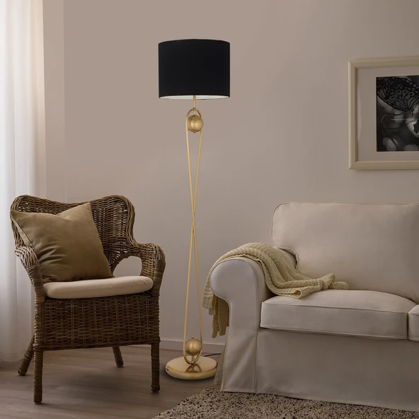 Letta Siyah Şapkalı Eskitme Modern Tasarım Ayaklı Abajur Lamba Metal Lambader - Resim 2