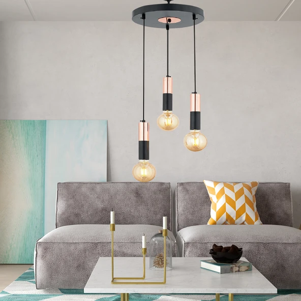 Miranda 3Lü Sarkıtbakır Sarkıt Modern Genç Odası Mutfak Salon Sarkıt Avize - Resim 2