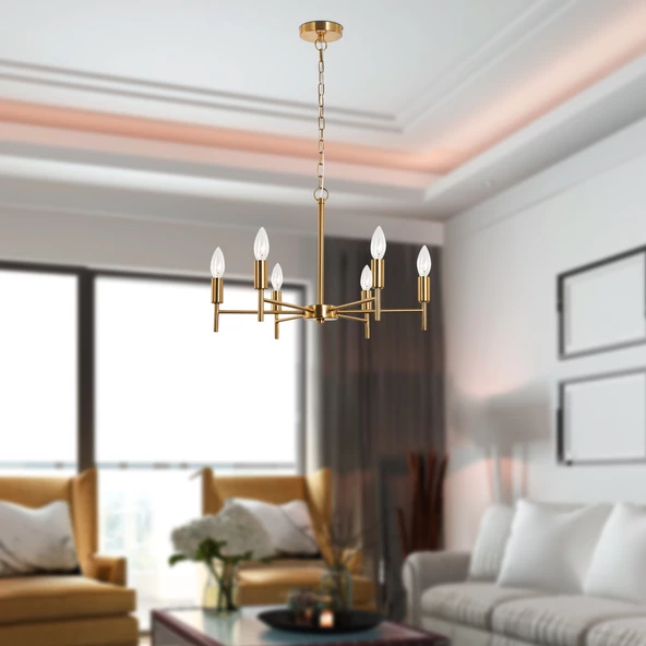 Apliqa Vaneo 6 Lı Gold Modern Genç Odası Mutfak Salon Avize - Resim 2