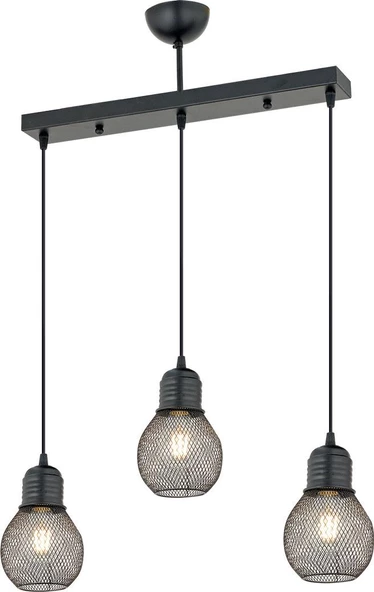 Apliqa Pia 3Lü Sıralı Siyah Modern Genç Odası Mutfak Retro Salon Sarkıt Avize - 3
