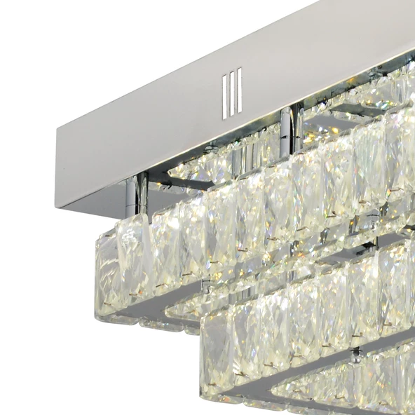 Apliqa Modina 2 Katlı Krom Ledli 3 Renkli 70 Watt Kristalli Taşlı Modern Tasarım Led  Kristal Salon Avize - 4