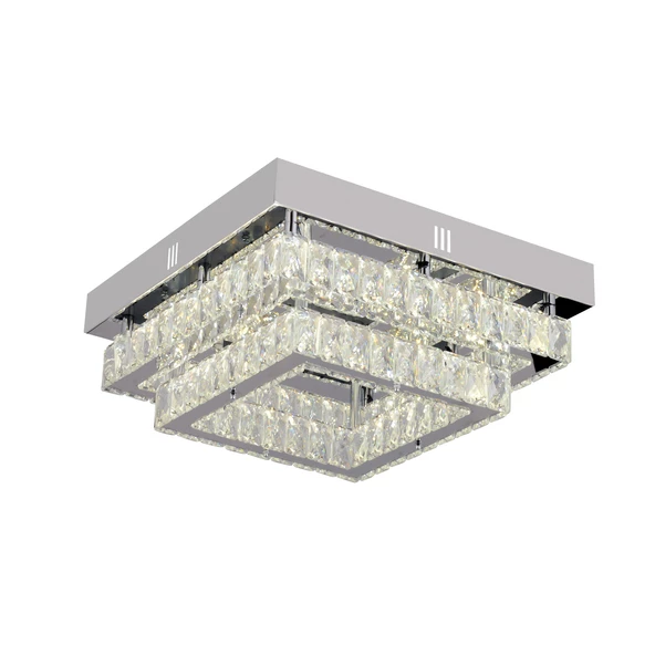 Apliqa Modina 2 Katlı Krom Ledli 3 Renkli 70 Watt Kristalli Taşlı Modern Tasarım Led  Kristal Salon Avize - 3