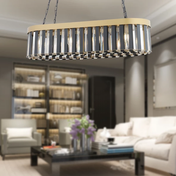 Apliqa Harbour 80'lik Siyah Eskitme Kristal Taşlı Modern Oturma Odası, Salon Avize ürün görseli