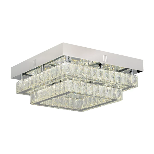 Apliqa Modina 2 Katlı Krom Ledli 3 Renkli 70 Watt Kristalli Taşlı Modern Tasarım Led  Kristal Salon Avize - 2