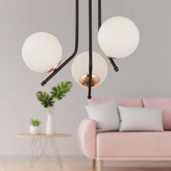 Apliqa Nida 3Lü Siyah Bakır Modern Mutfak Yatak Odası Retro Salon Avize - Resim 2