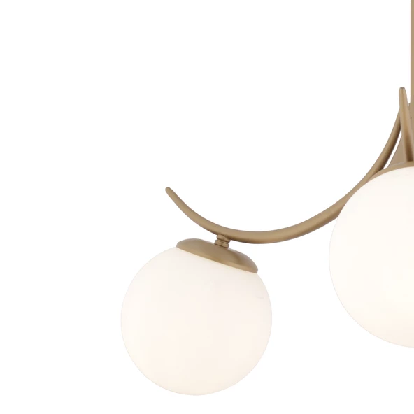 Apliqa Germaine 3'lü Yuvarlak Eskitme Beyaz Camlı Modern Oturma Odası Salon Avize - 4