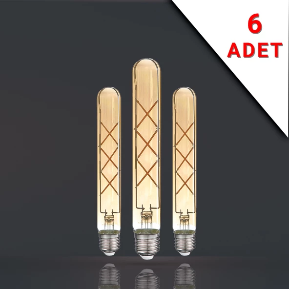 Apliqa 6 ADET LED FİLAMANLI E27 RUSTİK AMPUL 6 WATT 2500k GÜN IŞIĞI T30-T185