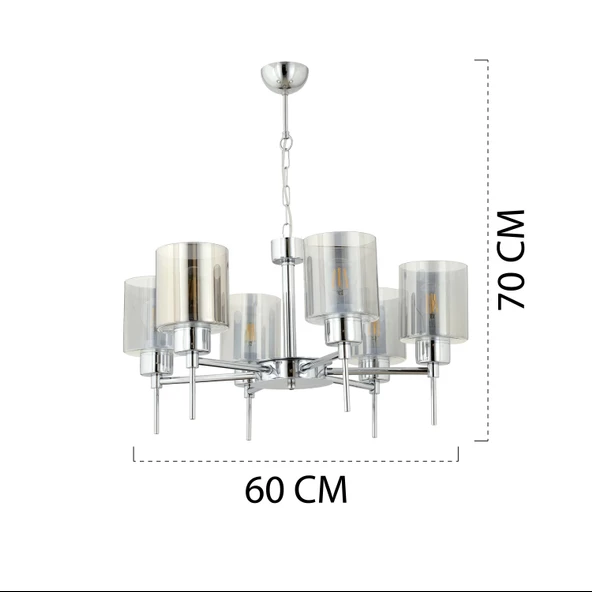 Apliqa Cemre 6'Lı Krom Modern Yatak Odası Mutfak Salon Avize - 7