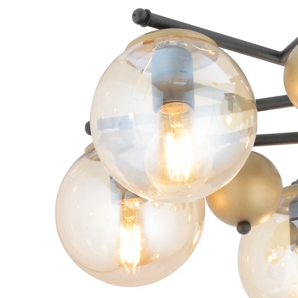 Apliqa Peyda 6'lı Siyah Eskitme Bal Camlı Modern Koridor Yatak Odası Salon Avize - Resim 4