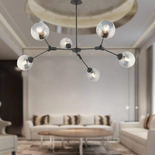 Apliqa BÜRKE 6LI AVİZE SİYAH Modern Koridor Yatak Odası Salon Avize ürün görseli 1