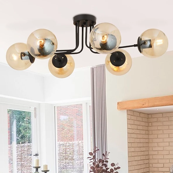 Apliqa Tanyer 6Lı Siyah Modern Sarkıt Yatak odası Retro Salon Avize