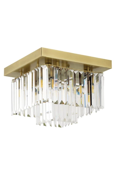 Apliqa Nilüfer 2 Katlı Küçük Eskitme Kare Kristalli Taşlı Modern Tasarım Kristal Salon Avize - 3