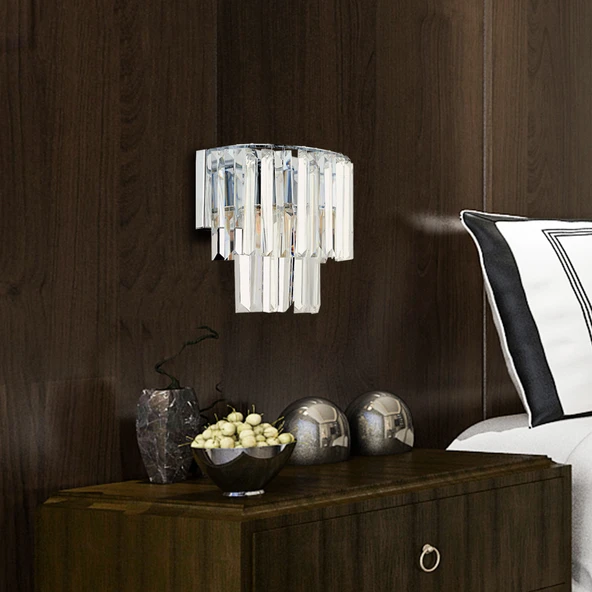 Nilüfer Krom Kristal Taşlı Duvar Lambası Yatak Odası-Yatak Başı-Salon için Aplik ürün görseli 1
