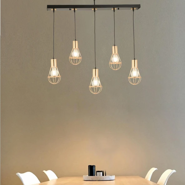 Ciri 5 Li Sıralı Gold Kaplama Tel Sarkıt Modern Genç Odası Mutfak Oturma Odası Salon Sarkıt Avize ürün görseli 1