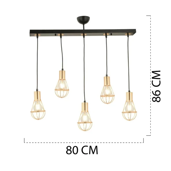 Ciri 5 Li Sıralı Gold Kaplama Tel Sarkıt Modern Genç Odası Mutfak Oturma Odası Salon Sarkıt Avize - Resim 8