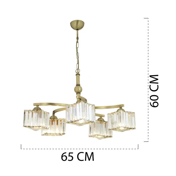 Apliqa Rima 5 Kollu Eskitme Kristalli Taşlı Modern Tasarım Salon-Yatak Odası Kristal Salon Avize - Resim 10