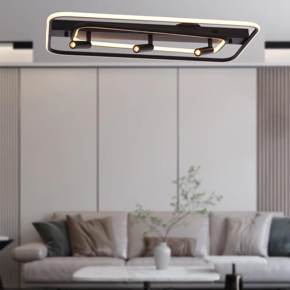 Apliqa Steve Sıralı Mat Siyah Boyalı 50 Watt 300K Spot Salon Mutfak Genç Odası Yemek Odası Ledli Avize