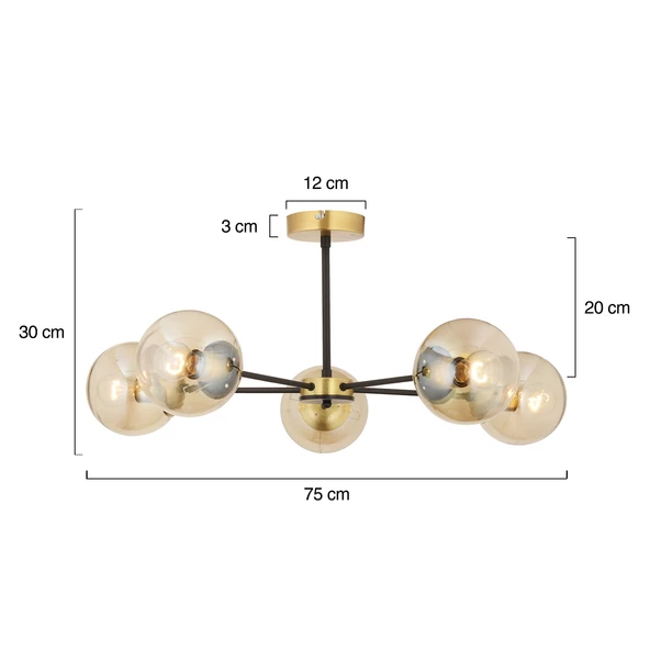 Apliqa Nide 5Li Siyah Eskitme Bal Camlı Modern Genç Odası Yatak Odası Retro Salon Avize - Resim 9