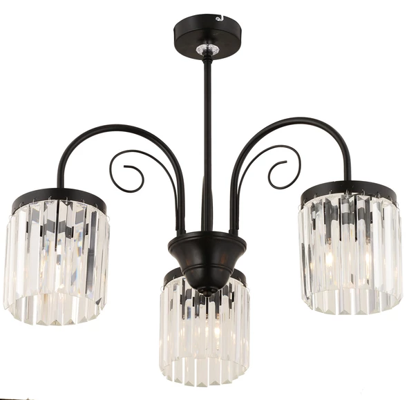 Apliqa Matias 3Lü Siyah Kristalli, Taşlı Modern Tasarım Kristal Salon Avize - Resim 5