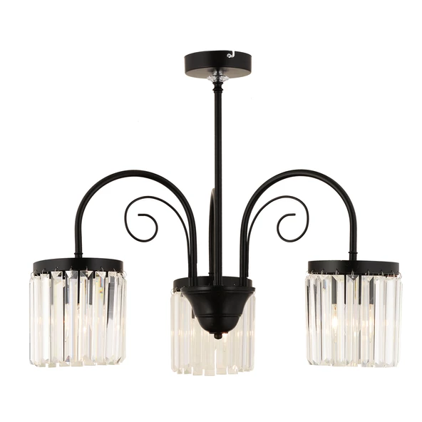 Apliqa Matias 3Lü Siyah Kristalli, Taşlı Modern Tasarım Kristal Salon Avize - Resim 3