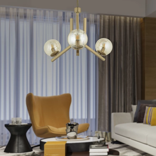 Apliqa Mikel 3 Lü Komple Eskitme Boyalı Bal Camlı Modern Genç Odası Yatak Odası Salon Avize - 2