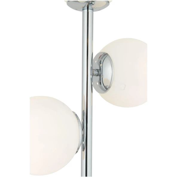 Apliqa Zambak 3 Lü Krom Beyaz Camlı Modern Dekoratif Tasarım Metal Lambader - 8