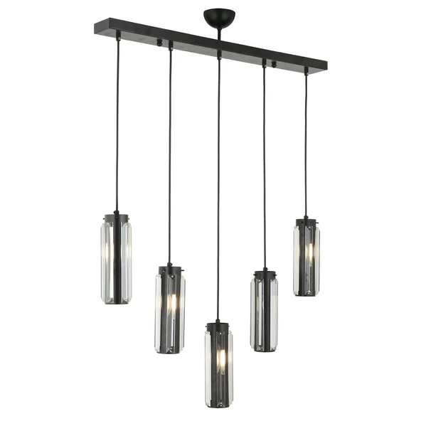 Apliqa Natali 5 Li Sıralı Siyah Salon- Modern Tasarım Yemek Masası Üstü Salon Sarkıt Avize - 4