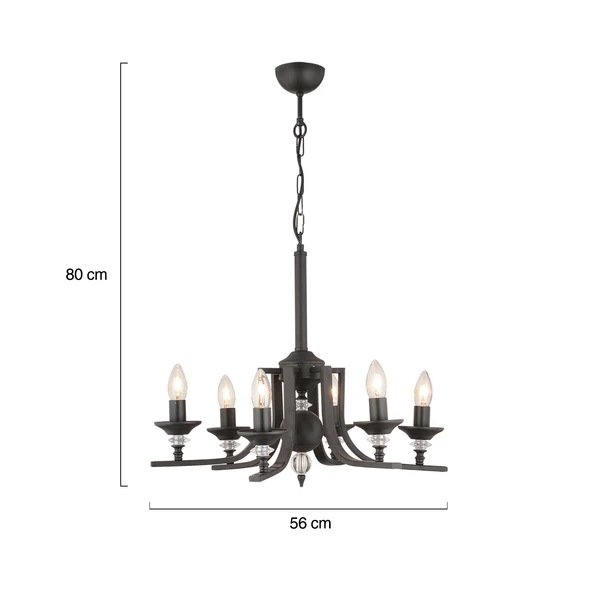 Apliqa Erza 6Lı Siyah Modern Sarkıt Yatak odası Retro Salon Avize - Resim 5