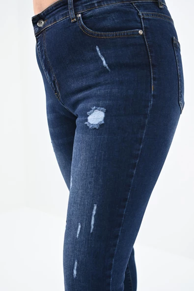 Kadın Büyük Beden Lacivert Jean Pantolon 6177-23 - 5