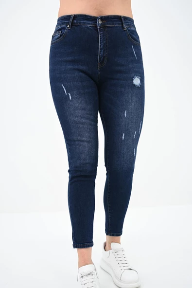Kadın Büyük Beden Lacivert Jean Pantolon 6177-23 - 3