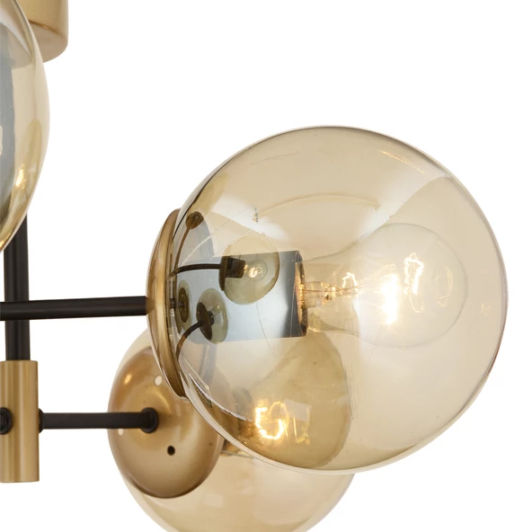 Apliqa Maral 6Lı Siyah Eskitme Bal Camlı Modern Genç Odası Yatak Odası Retro Salon Avize - Resim 7