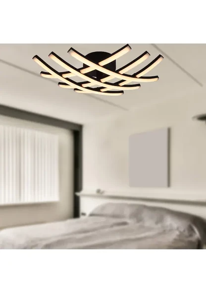 Apliqa Brian Mat Siyah Boyalı 3000K 36 Watt Plafonyer Salon Oturma Odası Ledli Avize