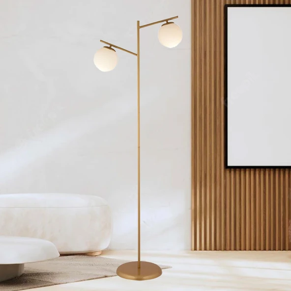 Rengi 2li Eskitme Beyaz Camlı Modern Dekoratif Tasarım Oturma Odası-Salon Lambader ürün görseli 1