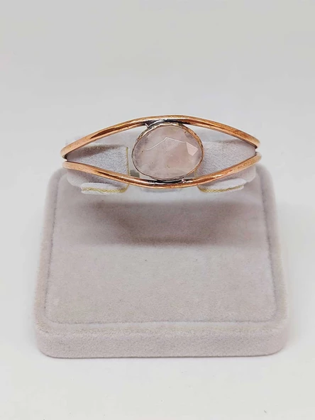 Pembe Kuvars Taşı Bakır Bileklik (52602) - Resim 2