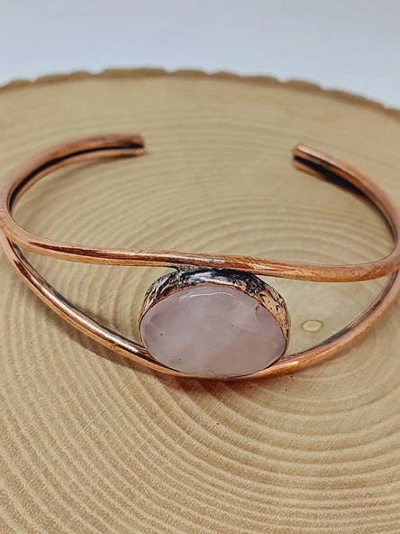 Pembe Kuvars Taşı Bakır Bileklik (52602) - Resim 3