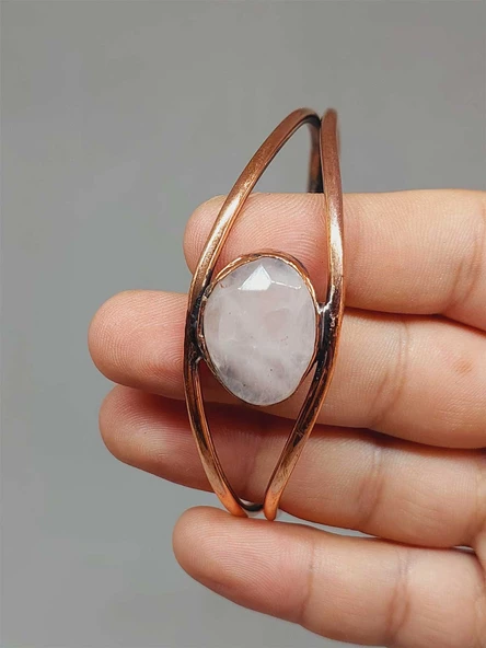 Pembe Kuvars Taşı Bakır Bileklik (52602) - Resim 4