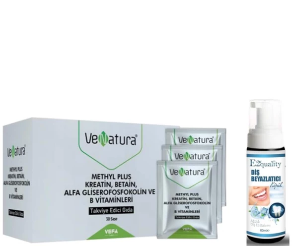 Venatura Methyl Plus Kreatin-Betain-Alfa Gliserofosfokolin ve B Vitaminleri 30 Saşe  - Diş Beyazlatıcı Köpük Hediye