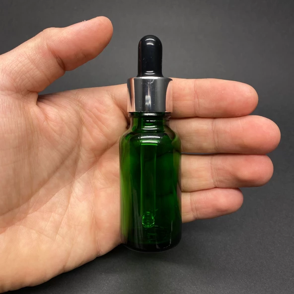 20Ml Yeşil Cam Damlalıklı Şişe , Gümüş Metal Kapak , 20 Cc Yeşil Cam Damlalıklı Şişe x 6 Adet