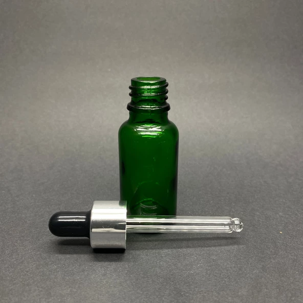 20Ml Yeşil Cam Damlalıklı Şişe , Gümüş Metal Kapak , 20 Cc Yeşil Cam Damlalıklı Şişe x 6 Adet - Resim 2