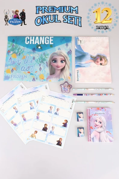 DEKOMUS LİSANSLI ELSA FROZEN 12 PARÇA KIRTASİYE SETİ ÇITÇIT DOSYA,OKUL ETİKETİ,SİLGİLİ KURŞUN KALEM,KALEMTRAŞ,BLOKNOT,RESİM DEFTERİ - 1