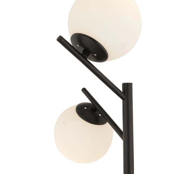 Renji 3Lü Siyah Boyalı Beyaz Camlı Modern Tasarım Metal Lambader - Resim 5