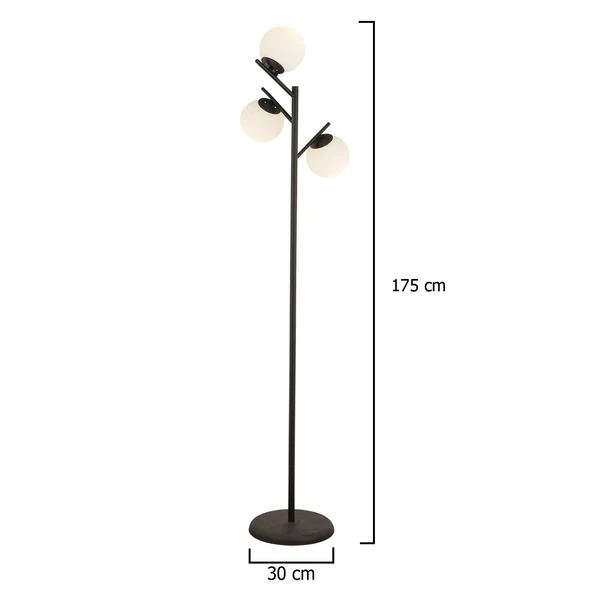 Renji 3Lü Siyah Boyalı Beyaz Camlı Modern Tasarım Metal Lambader - Resim 6